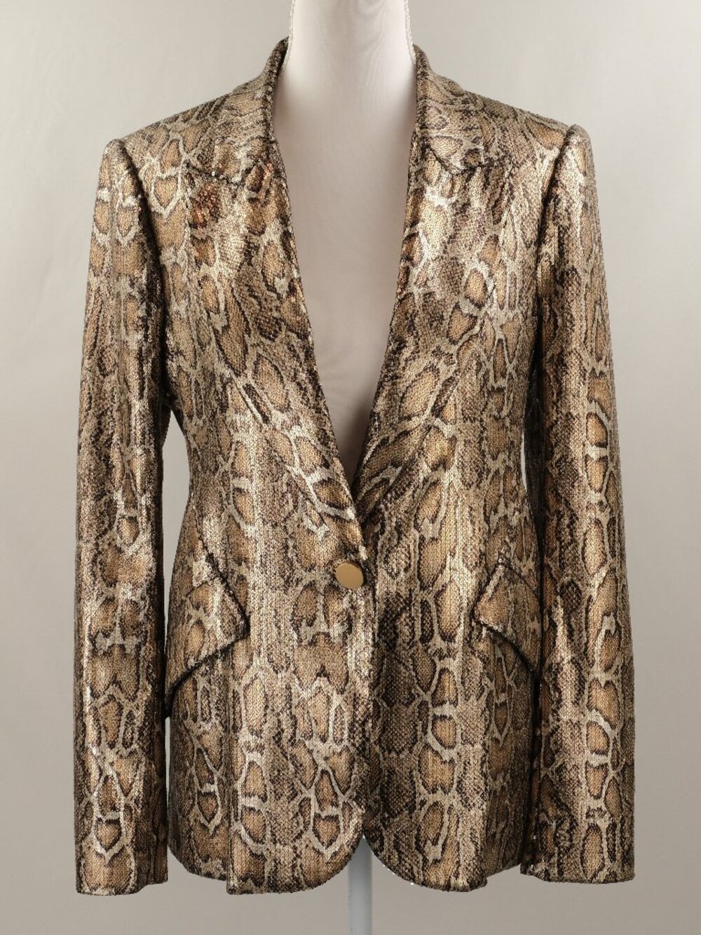 L'Agence Chamberlain Full Sequin Snake Print Blazer, Bronze/Brown, US 4